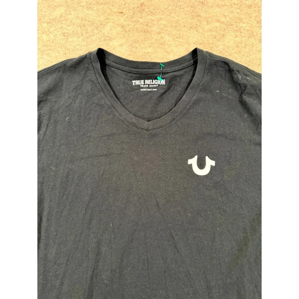 True Religion T Shirt Mens XL Black Cotton Short Sleeve V Neck Everyday Wear